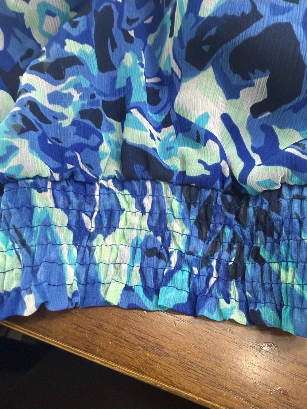 Cato Blue Multi-Pattern Flutter Sleeve Blouse - Picture 4 of 4